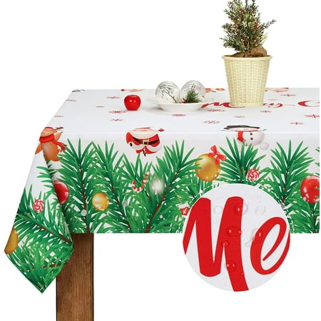 

Christmas Tablecloth Santa Claus Snowflake Waterproof Table Cloth Elk Spillproof Stain-Resistant Tablecloths Xmas Tablecover for New Year Winter Holiday Dining Party Decor 60 x 120 inches