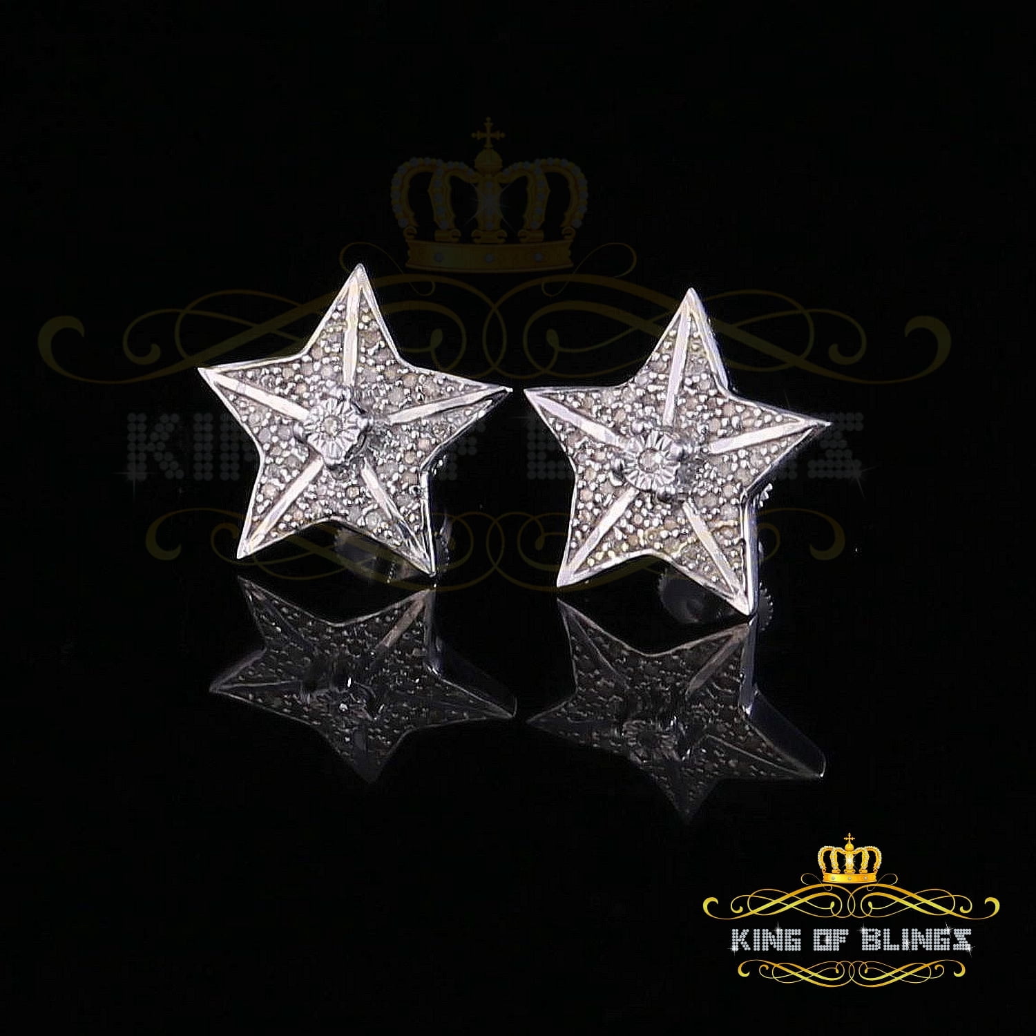 King of Bling's 925 Sterling Silver White 0.25ct Diamond For Women's / Men's Stud Star Earrings