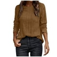 thumbnail image 2 of Aufmer Womens Long Sleeve Tees Clearance Solid Plain Long Sleeve Round Neck Button Front Sweaters for Women Fashion Casual Color Warm Pullover Top Top/Shirt, 2 of 5
