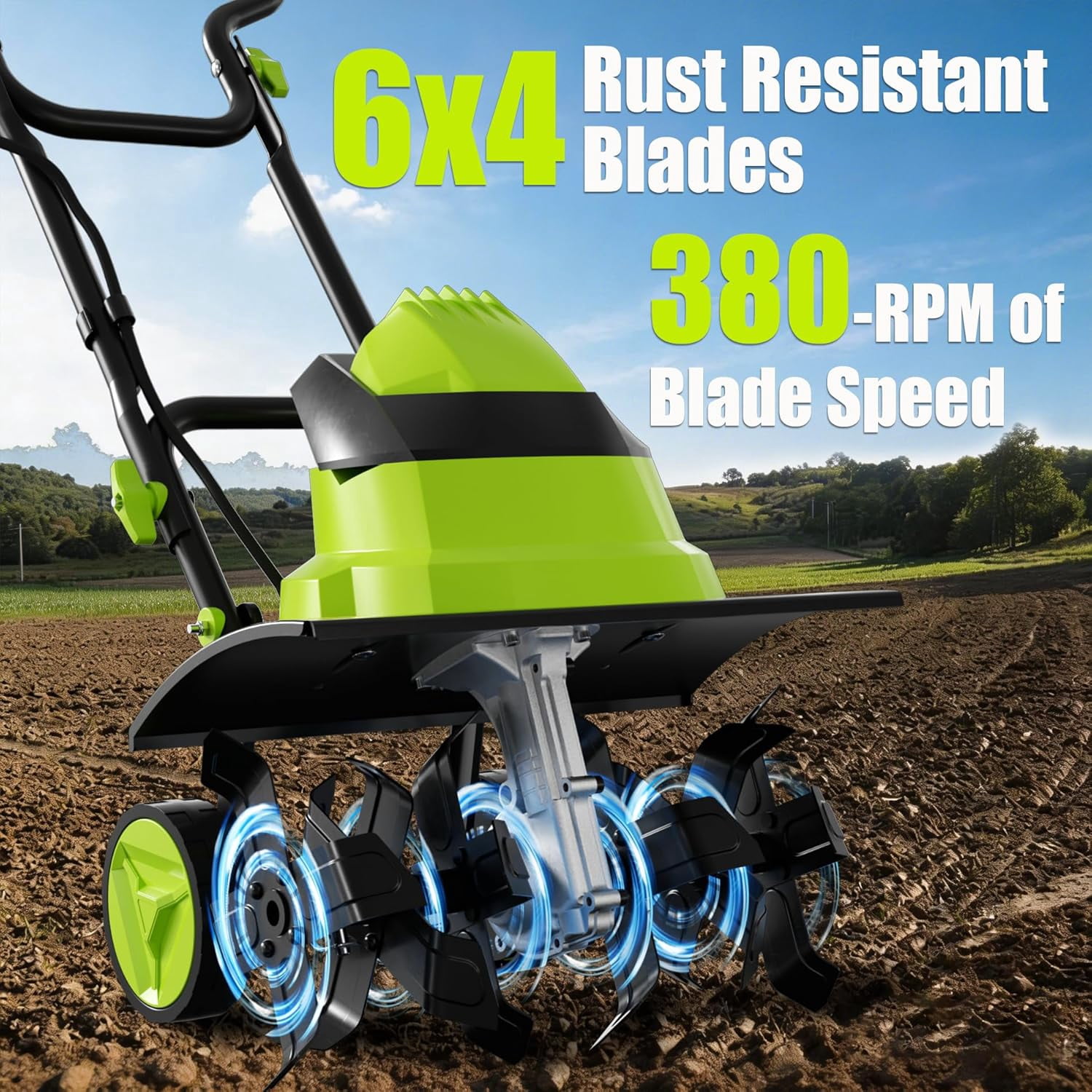 Datingday Corded Electric Garden Tiller 18 Inch Tilling Width 120V 13.5 Amp Soil Cultivator with Adjustable Wheels for Gardening Soil