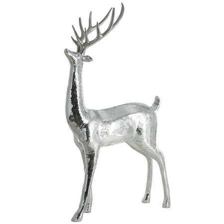 31" x 56" Silver Fiberglass Floor Reindeer Christmas Sculpture with Mosaic Pattern, by DecMode
