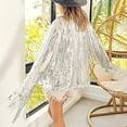 thumbnail image 3 of Tiweut Jackets for Womens Fringe Disco Theme Fashion Sequins Tassel Long Sleeve Party Gown Outwear Tops Silver,One Size, 3 of 7