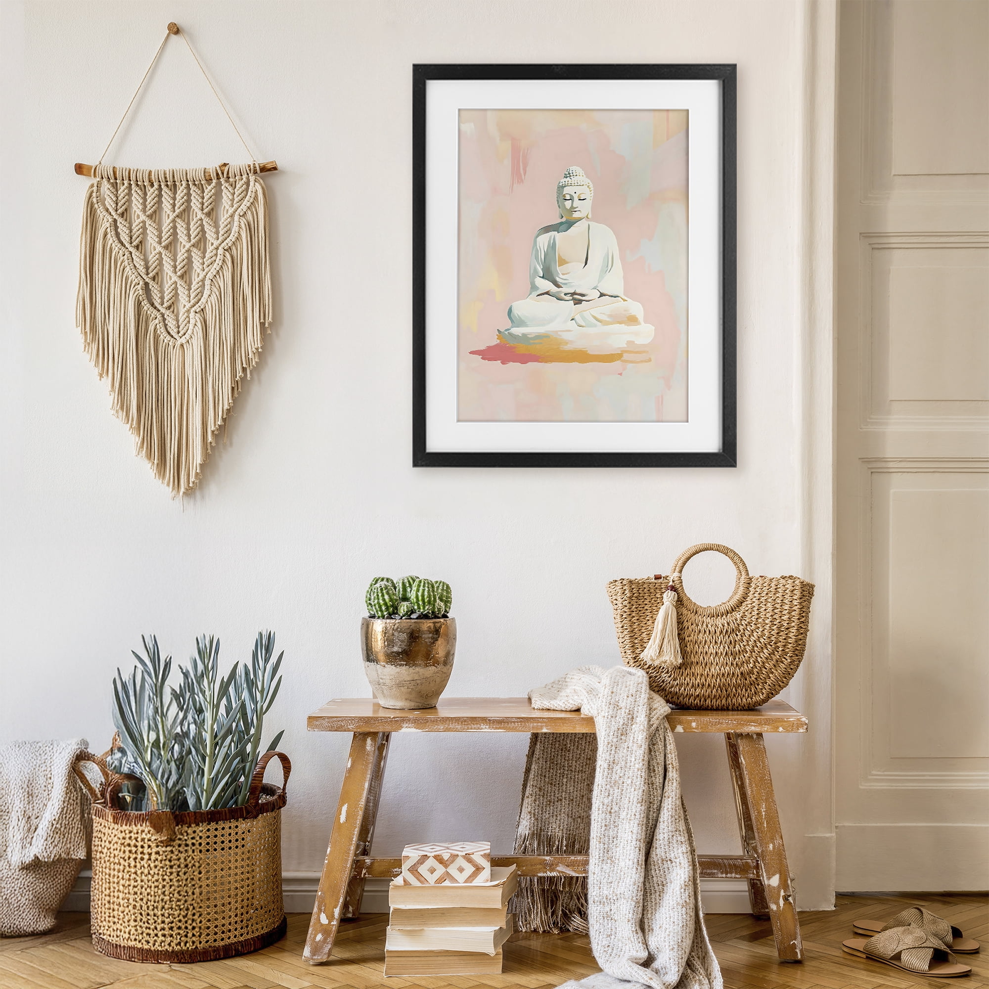 Stupell Industries Pastel Buddha In Quiet Meditation Black Framed Print Under Glass, design by The Prints Vibe