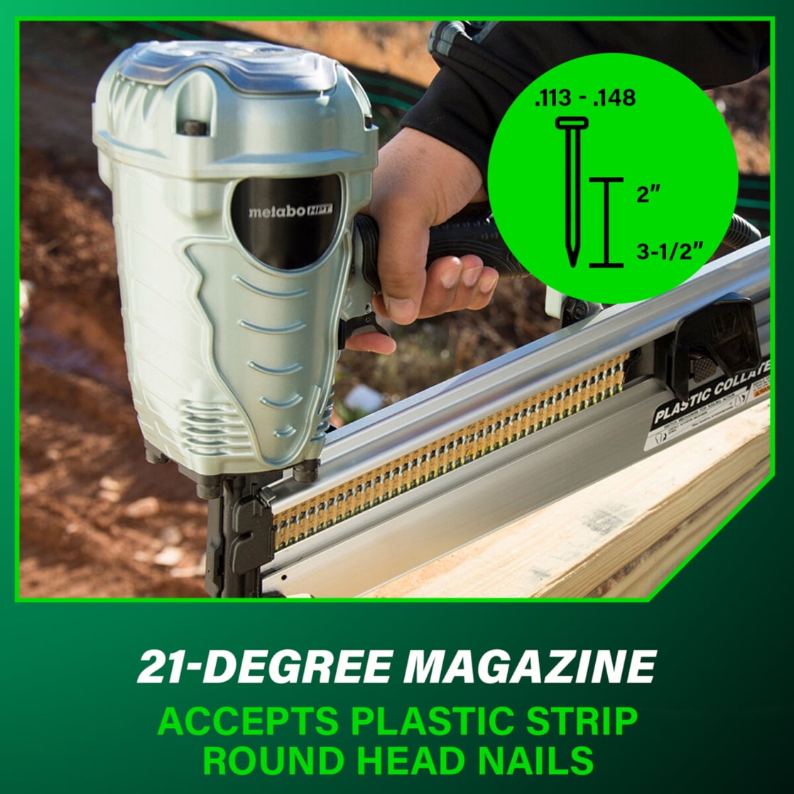 Metabo HPT Pneumatic Framing Nailer, 21-Degree, NR90AES1