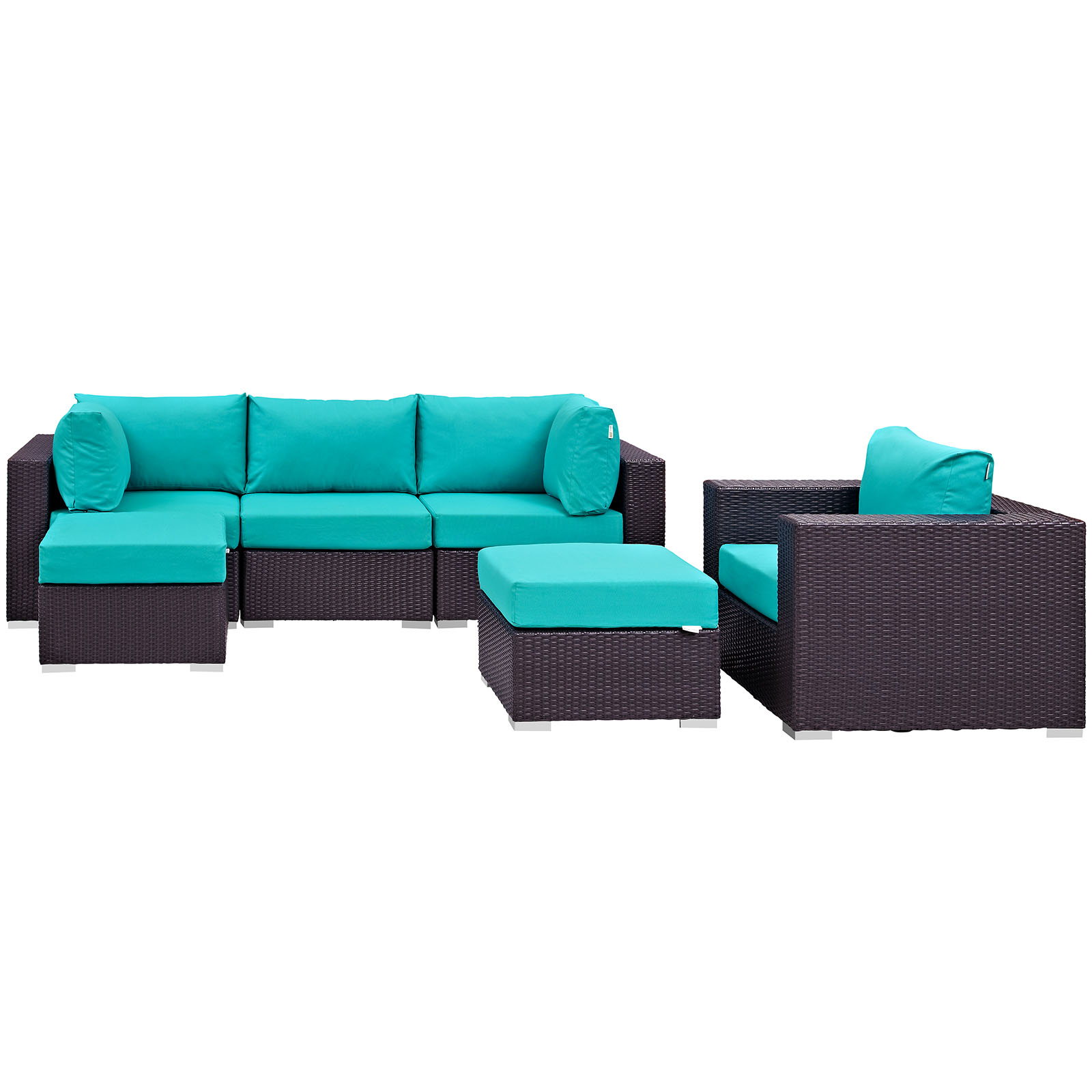 Modway Convene 6 Piece Outdoor Patio Sectional Set in Espresso Turquoise - image 4 of 8