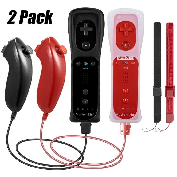 LUXMO 2in1 Built in Motion Plus Remote Controller Nunchuck Set for Wii&Wii U Console Video Games(2 Pack)