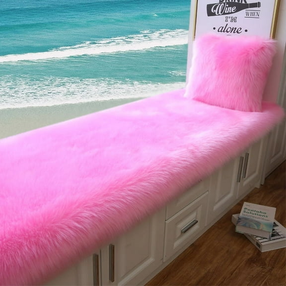 Nvzi-a Solid Color Plush Table Runner,Faux Sheepskin Decorative Shaggy Dresser Scarf,Not-Slip Desk Pad,Luxury False Fur Dresser Tablecloth-Pink 45x45cm(17.72x17.72inch)