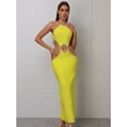 thumbnail image 5 of Women Celebrity Sexy Backless Halter Beading Maxi Long Lemon Yellow Bandage Dress 2023 Elegant Evening Club Party Dress, 5 of 7