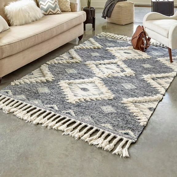 Unique Loom Mesa Collection Area Rug - Papago (8' x 10' Rectangle Dark Blue/Cream)