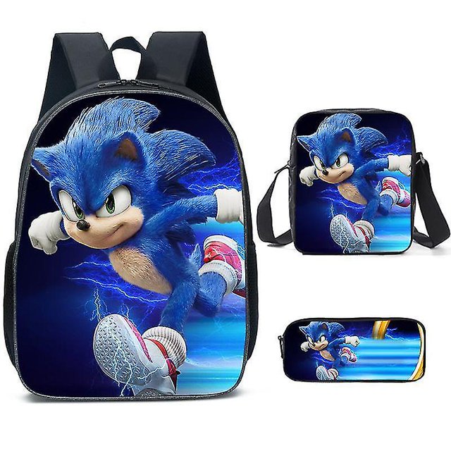 Sonic Primary School School Bag Three-piece Set Anime Cartoon Backpack Shoulder Bag Pencil Case High Quality Ultra-high Quality Advanced Customization