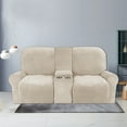 thumbnail image 4 of LiveGo 2 Seater Velvet Recliner Sofa Slipcover with Cup Holders, Stretch Loveseat Recliner Sofa Cover with Console Slate, Slipcover Protector for Living Room, 4 of 11