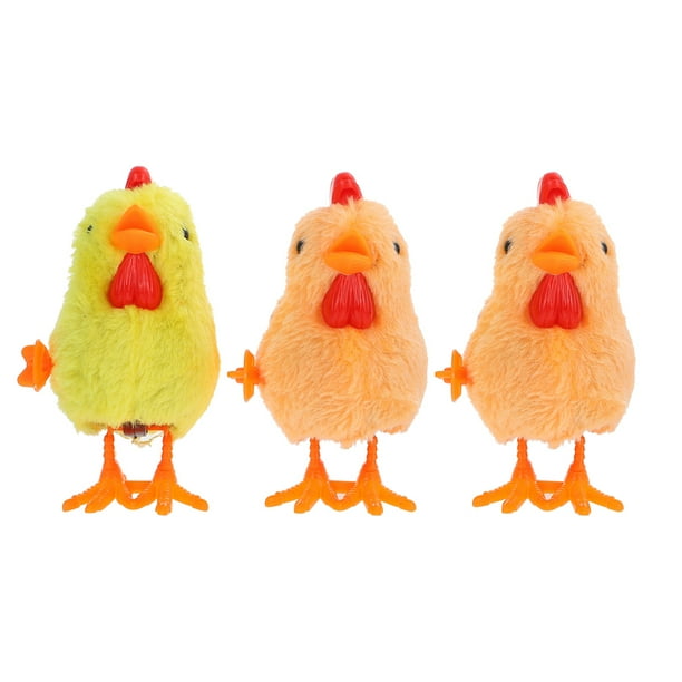 BRIGHTFUFU 3 piezas de juguetes de cuerda para pollitos de peluche con mecanismo de relojería. Juguete de pollito saltarín con cuerda.