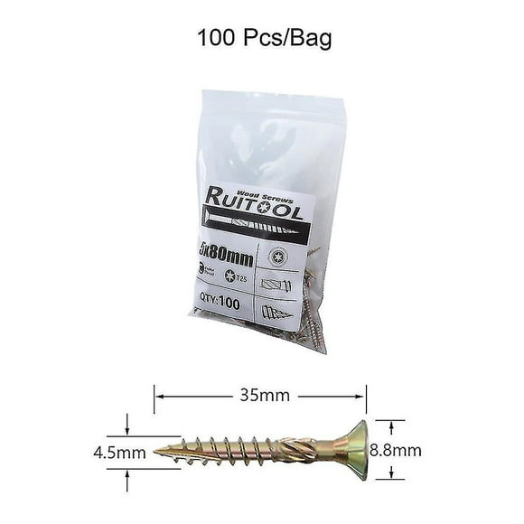 100pcs T25 Plum Blossom Self Tapping Screws Deck Wood Binding Screw Woodworking Tool 35/45/60/80mm( Size : 4.5*35mm )