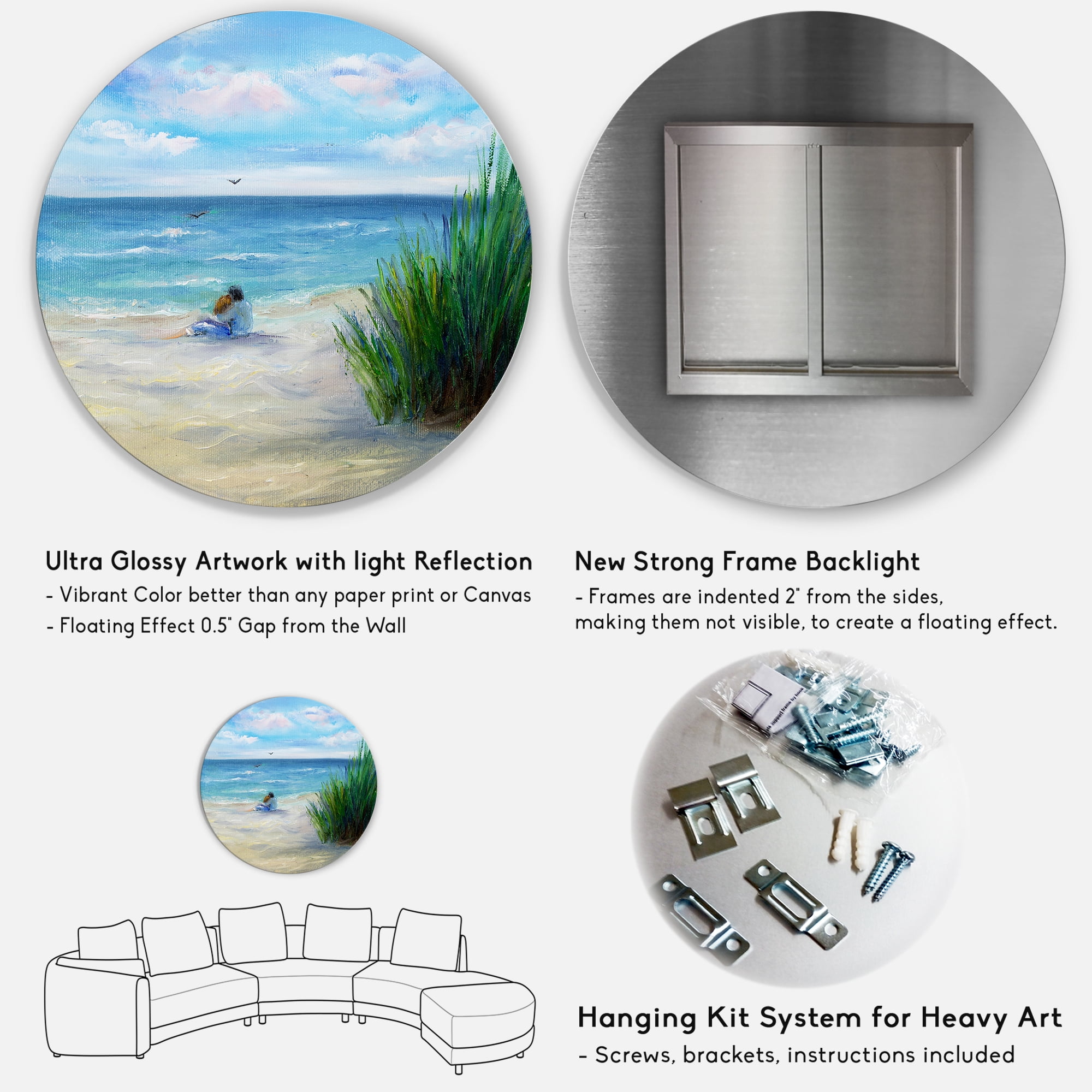 Designart 'Couple Sitting In Love By The Beach' Nautical & Coastal Circle Metal Wall Art 23x23 - Disc of 23