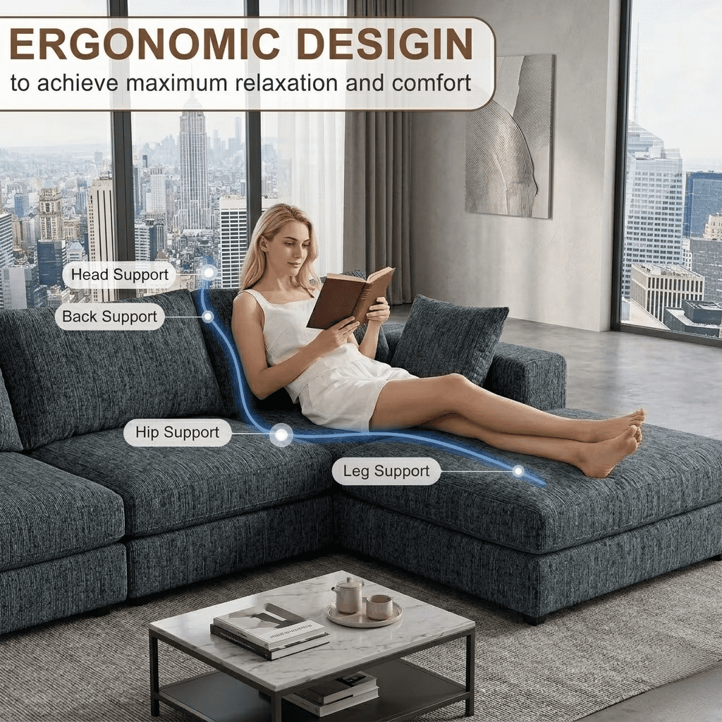 Howcool Cloud Couch Modular Sectional Sofa 6 Seat 134" U Shaped Convertible Couch Chenille Thick Cushion with 2 Storage Ottomans and Toss Pillows Washable Removable Cover for Living Room,Blue Gray