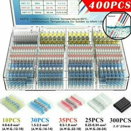 

400Pcs Waterproof Solder Seal Heat Shrink Sleeve Wire Butt Terminals Connectors