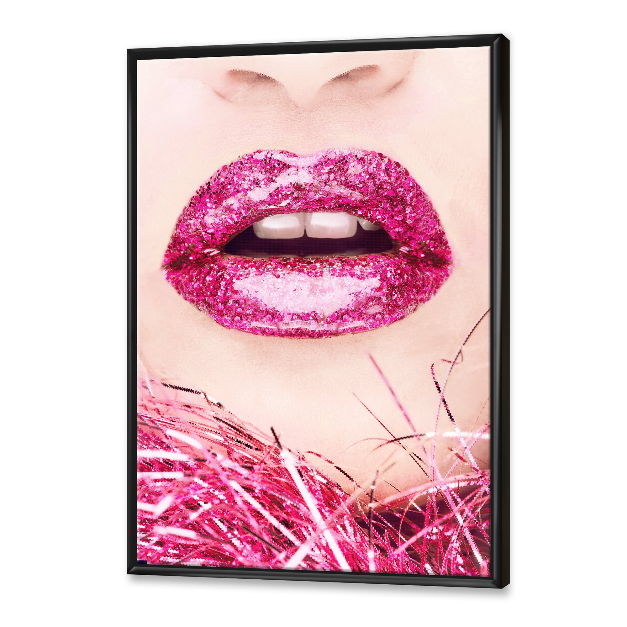 Close-Up Of Golden Female Lips II 16 in x 32 in Framed Photography Canvas Art Print, by Designart