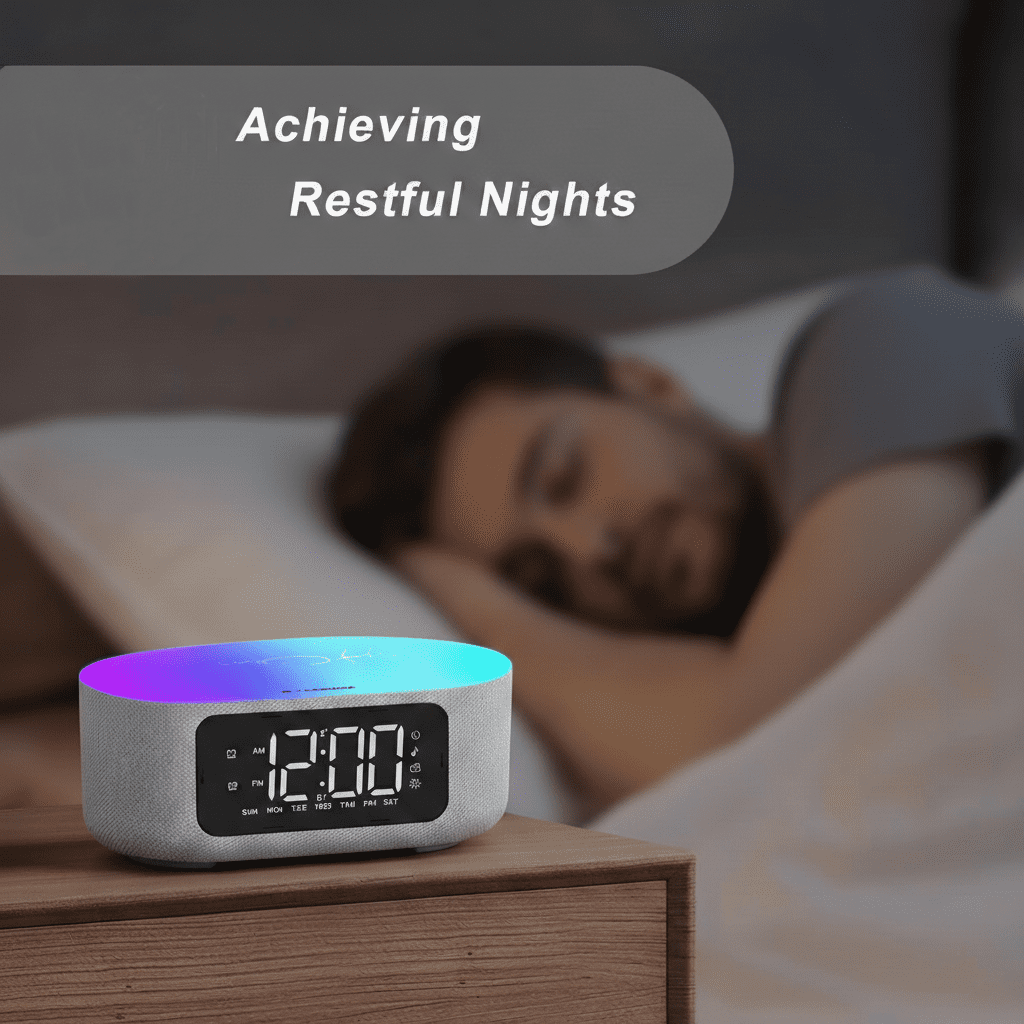 Wireless Charging Alarm Clock for Bedroom, with Big Led Screen Display, Bluetooth Stereo Sound Speaker, FM Radio, Fast Wireless Charging, USB Charging Port, Nightlight, White Noise