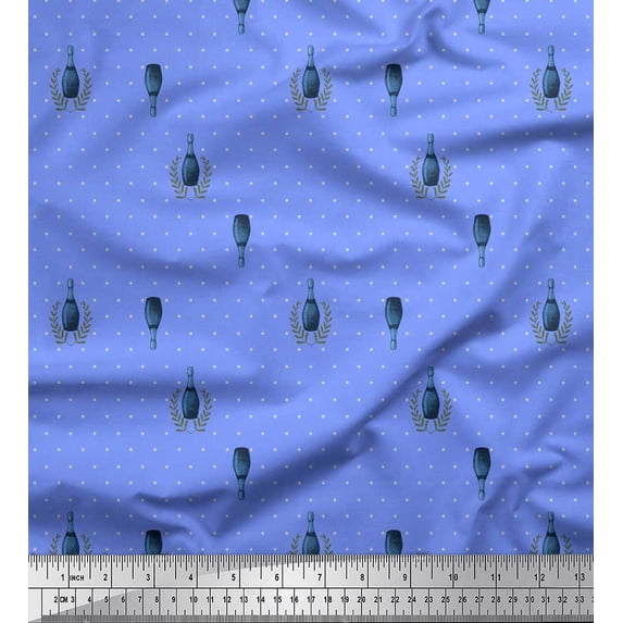 Soimoi Cotton Duck Fabric Leaves,Dot & Bottle Vintage Print Fabric by Yard 56 Inch Wide