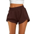 thumbnail image 2 of CQONEPT Sport Shorts with Zip Pockets for Womens High Rise Baggy Casual Elastic Waist Jogger Shorts Athletic Running Short Pants Brown M, 2 of 7