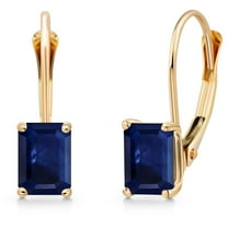 Gem Stone King 14K Yellow Gold Blue Sapphire Leverback Leverback Earrings for Women | 1.23 Cttw | Gemstone September Birthstone | Emerald Cut 6X4MM