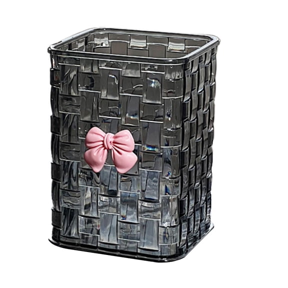 Cute Acrylic Pen Holder with Bowknot, Clear Woven Texture Makeup Brush Organizer, Desk Pencil Organizer for Office, Home, School, Cosmetic Storage