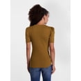 thumbnail image 4 of Scenario Women's V-Neck Henley Top with Short Puff Sleeves, Sizes XS-XXXL, 4 of 6