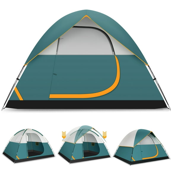 COBIZI 4 Person Tent for Camping with Waterproof Rainfly,EZ Setup Tent Windproof Instant Family Dome Camping Tent with Mesh Door & Ventilation Windows for Beach Camping Hiking Backpacking,Dark Green