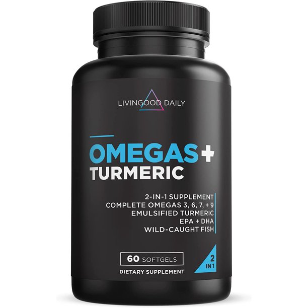 Livingood Daily Omegas + Turmeric, 60 Softgels EPA DHA Omega 3 6 7 9