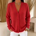 thumbnail image 3 of Resicozy Women's Long Sleeve Cardigan Sweaters Button Up V Neck Knit Tops Lightweight Oversized Business Pullover Red L, 3 of 5