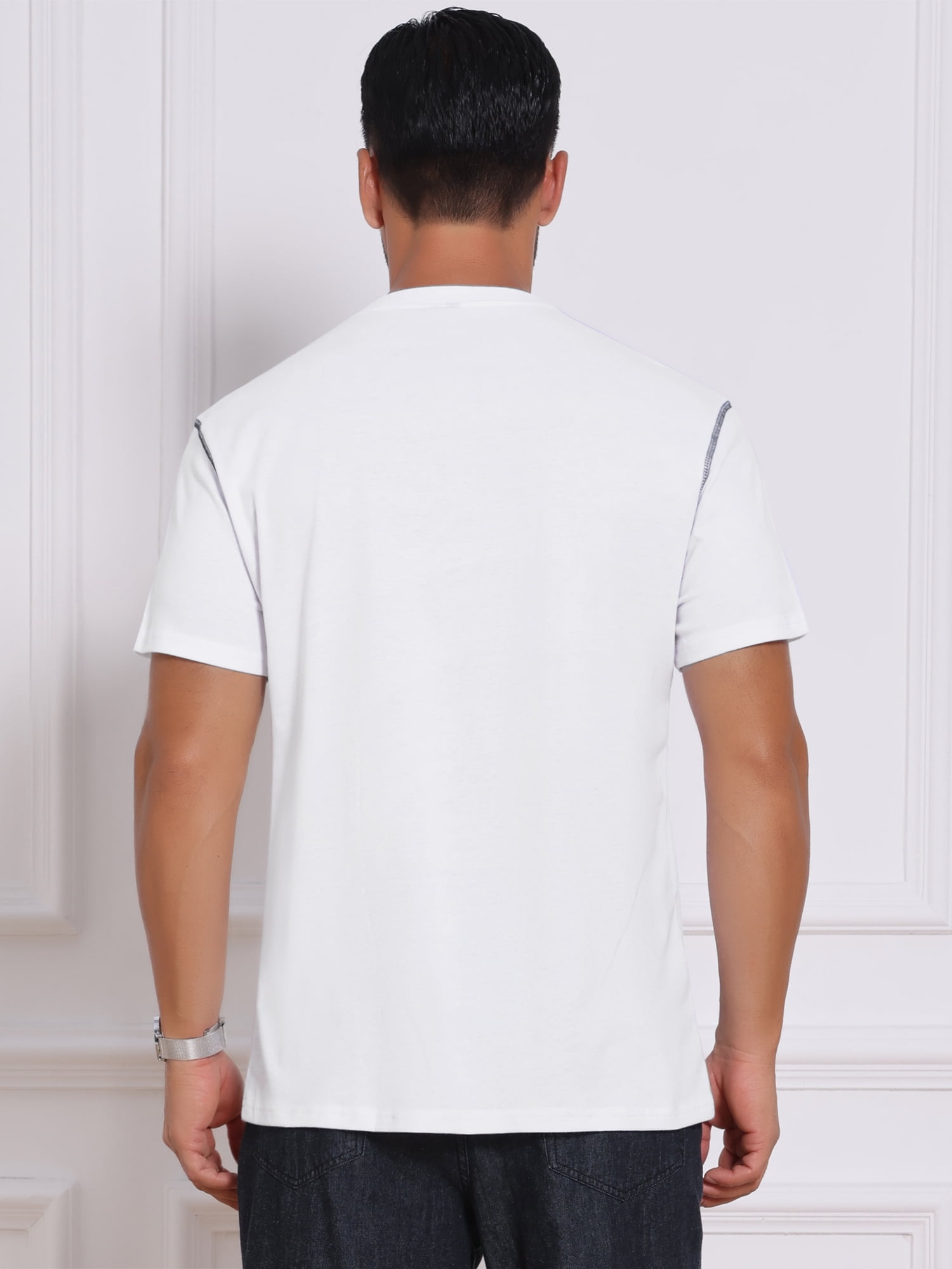 DARING DIVA Men's Henley Crew Neck Short Sleeve Button Down T-Shirt M White