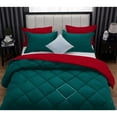 thumbnail image 6 of DNG Creations 3 Piece Solid Reversible Diamond Pattern Comforter 550 GSM All Season 800 TC, 100% Egyptian Cotton - Oversized Queen - Size ( Teal/Red Colour ), 6 of 7