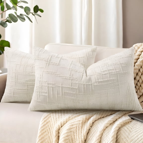 ARLAJO Summer Cream White Chenille Throw Pillow Covers 12X20 Set of 2 Textured Soft Cozy Slubby Couch Pillow Covers Modern Farmhouse Boho Decorative Pillow Cases for Bed Sofa Living Room