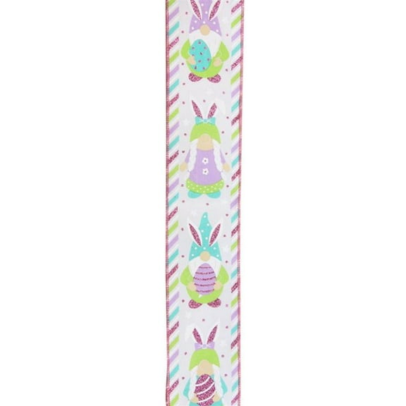 Easter Gnomes Wired Edge Ribbon - 10 Yards (2.5 Inch, White)