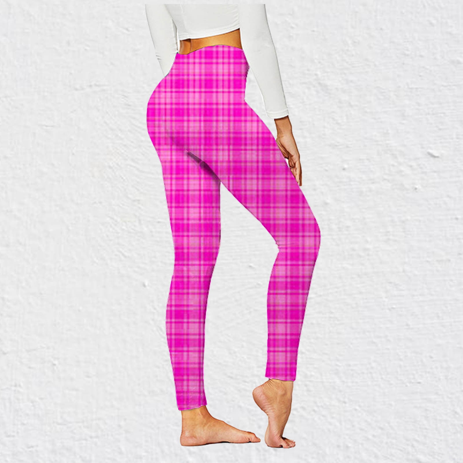 Eiyaclvo Women's Leggings Trendy Plaid Print Yoga Leggings High Waisted Slim Fit Leggings Stretchy Seamless Leggings Lightweight Workout Pants