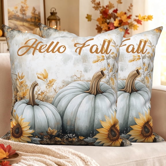 Hello Fall Teal Pumpkin Pillow Covers 18x18 Set of 2 Double-Sided Sunflower Farmhouse Cushion Case Thanksgiving Autumn Decor