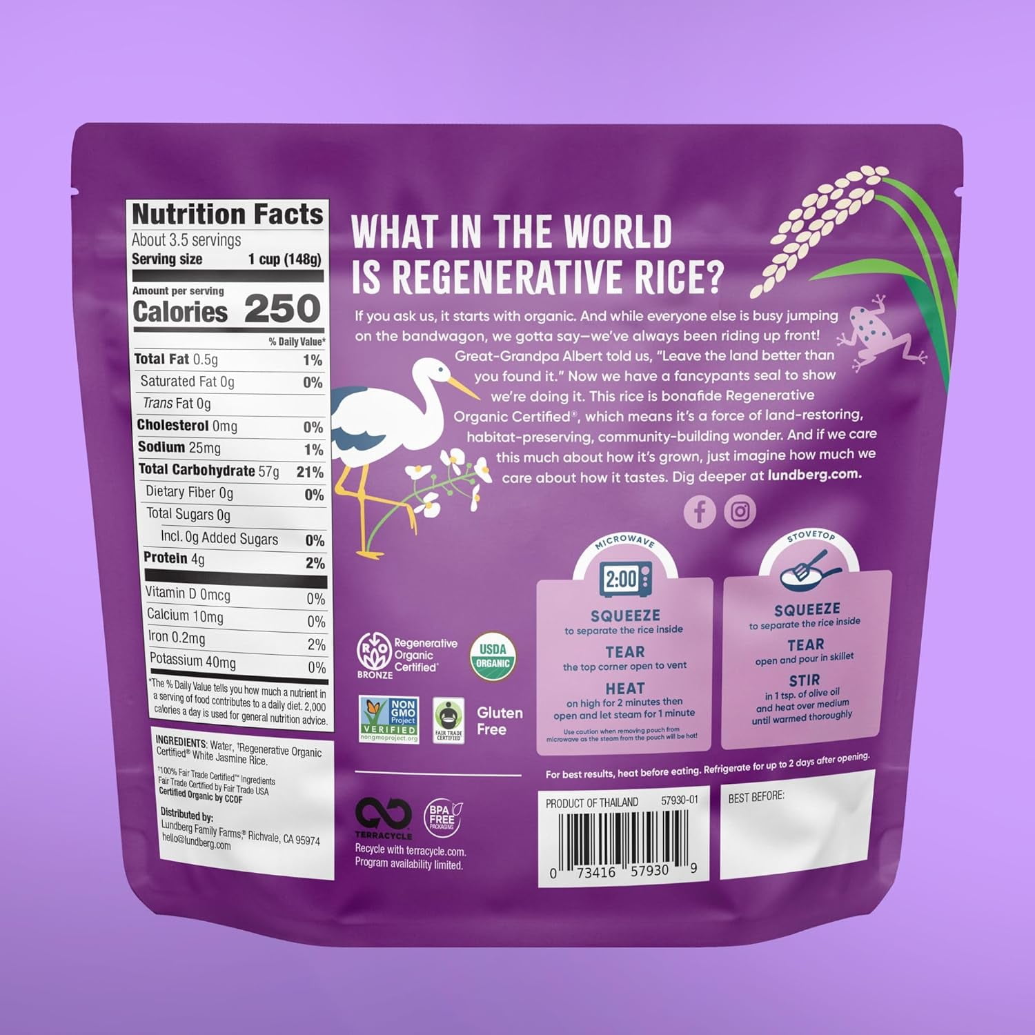 Pack of 6, Lundberg Family Farms Regenerative Organic Certified 2-Minute Jasmine Rice, Value Size, 17.3 oz