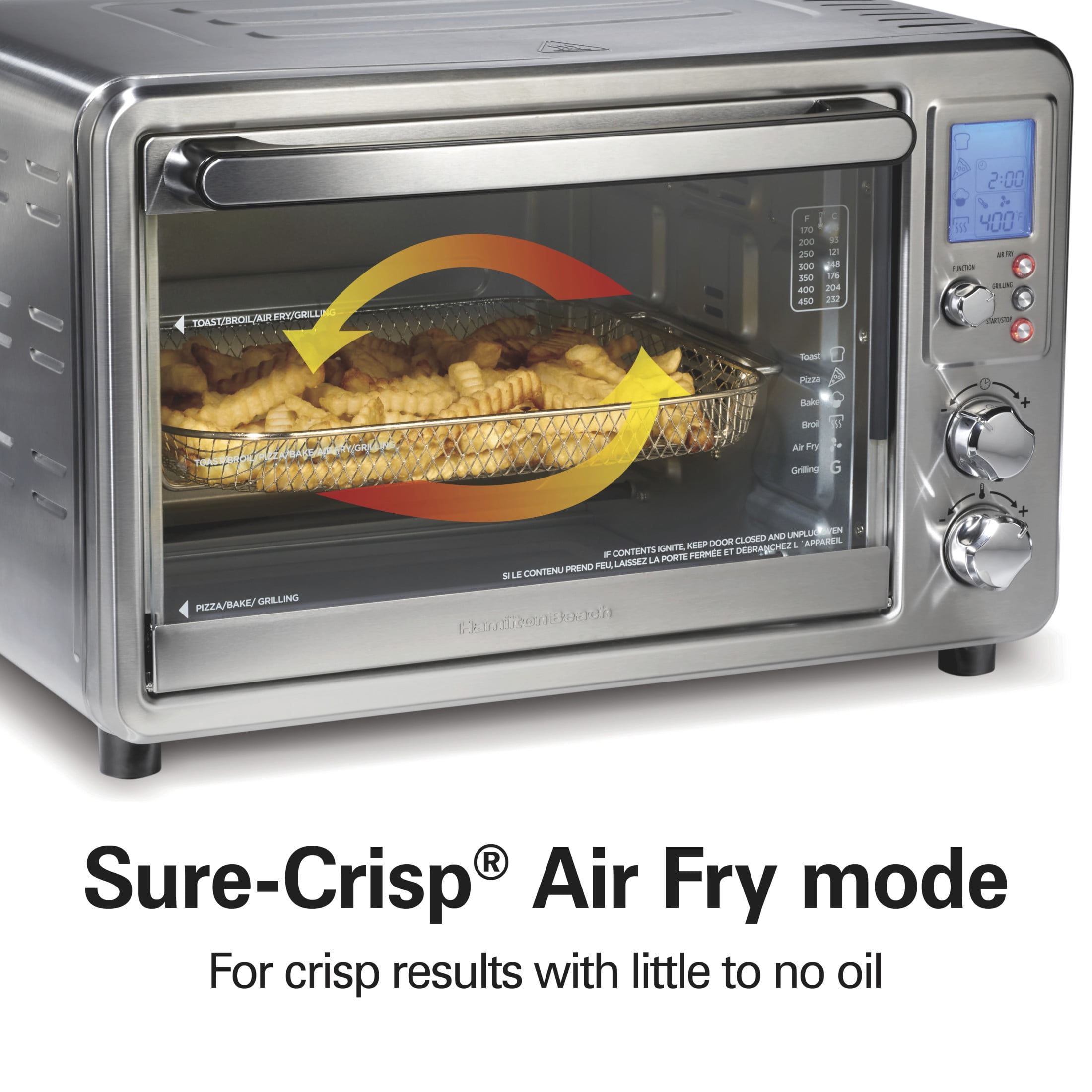 Hamilton Beach 6-in-1 Air Fryer Toaster Oven Combo & Electric Indoor Grill with Sure Crisp Technology, Stainless Steel
