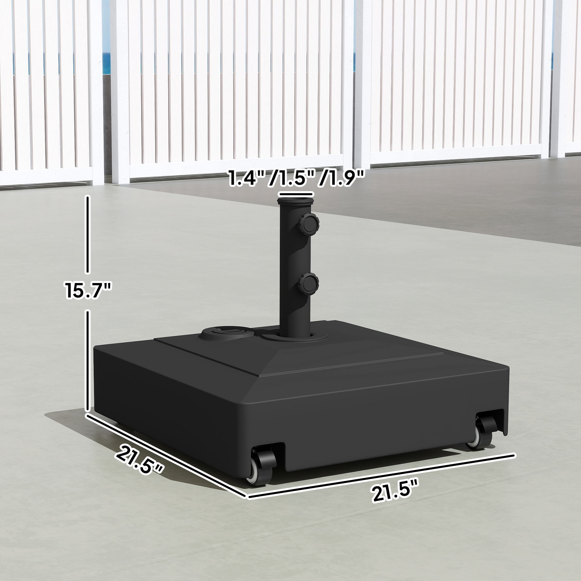 Outsunny Fillable Patio Umbrella Base with Wheels, 134 lbs Stand/88 lbs Water Filled Heavy Duty Outdoor Umbrella Stand for 1.38/1.5/1.89" Pole, Black