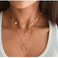 thumbnail image 2 of GHSOHS Necklaces for Women Sweet Seashell Necklace Choker Jewelry Chain Necklaces Pendant Clavicle Chain Vintage Star Moon Long Tassel Three-Layer Gold Necklace Party Jewelry Gift Choker Necklace, 2 of 8