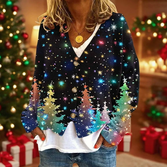 Ailaofu Christmas Sweaters for Women Cable Knit V Neck Button Up Cardigan Sweaters Plus Size Warm Cute Winter Sweater Coat