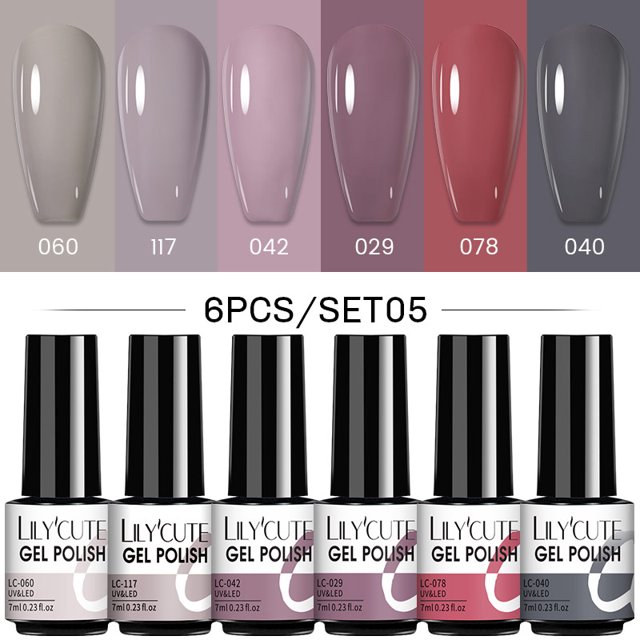 LILYCUTE 6 unids/set conjunto de esmaltes de uñas de Gel 136 colores brillo Semi permanente híbrido Gel barniz Base capa superior Soak Off UV LED Nail Art Tan Jianjun unisex