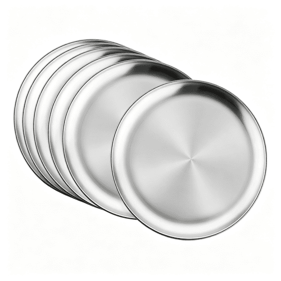 ARLAJO 18/8 Stainless Steel Plates, 6-Piece Metal 304 Dinner Dishes for Kids Children Toddlers, 9 Inch Feeding Serving Camping Plates, Reusable and Dishwasher Safe