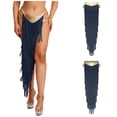 thumbnail image 3 of Aislor Womens Belly Dance Maxi Skirt Dancewear Irregular Hem High Slit Skirts Built-in Briefs Navy Blue XL, 3 of 7