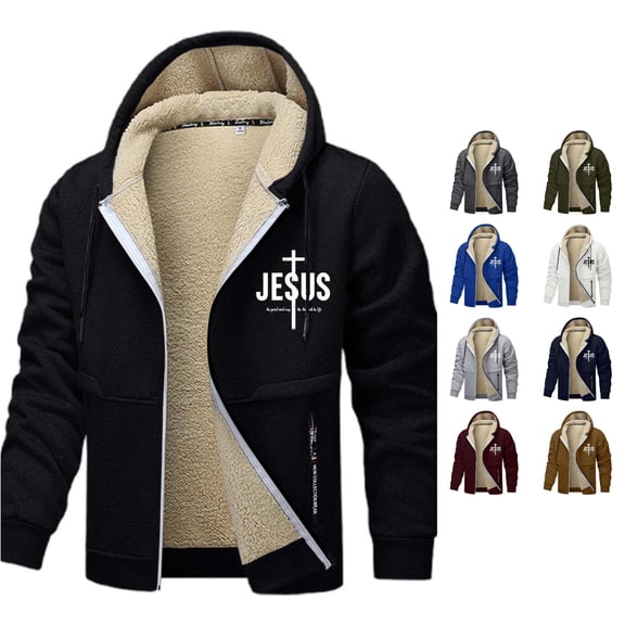XIAOCHA Men's Cross Print Zip Up Hoodie Loose Fit Fleece Lined Fall Daily Kangaroo Pocket Hooded Sweatshirts