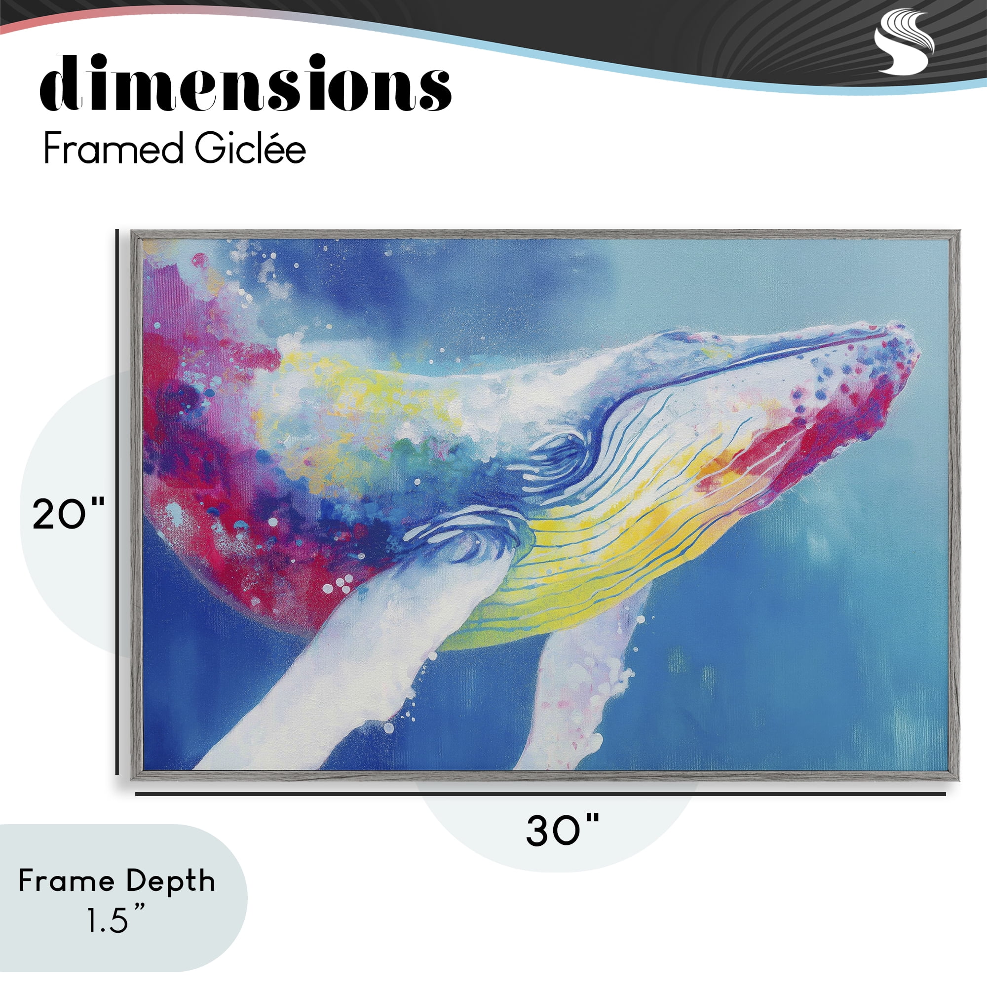 Stupell Industries Breaching Humpback Whale Gray Framed Giclee Art, design by Chromatic Storm Studio