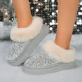 thumbnail image 2 of Women's Platform Flat Boots Glitter Sequin Fuzzy Slippers Warm Winter Snow Boots Indoor And Outdoor Comfy Warm, 2 of 7