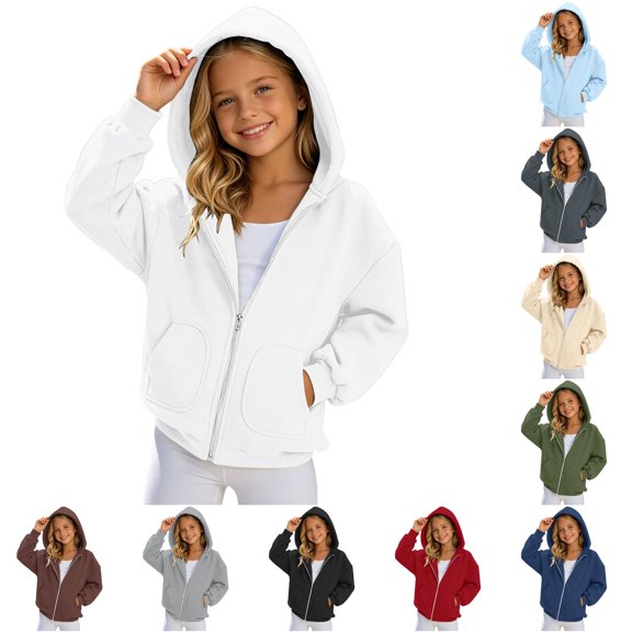 Girls Zip Up Hooded Sweatshirt Solid Color Casual Hoodie Jacket for Kids Lightweight and Comfortable Daily Wear Pullover Hooded Sweatshirt Kids 14-15 Years