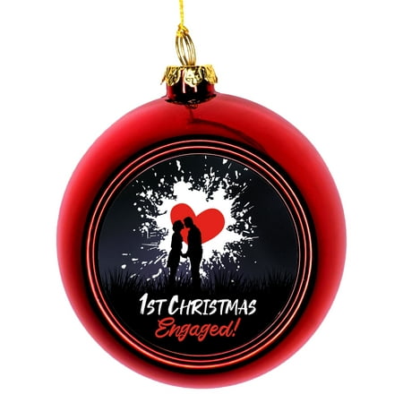 First Engaged Christmas Ornament - Engagement Ornament for Couples - Christmas Décor Hanging Christmas Ornaments Red Ball Ornaments Unique Modern Novelty Tree Décor Favors