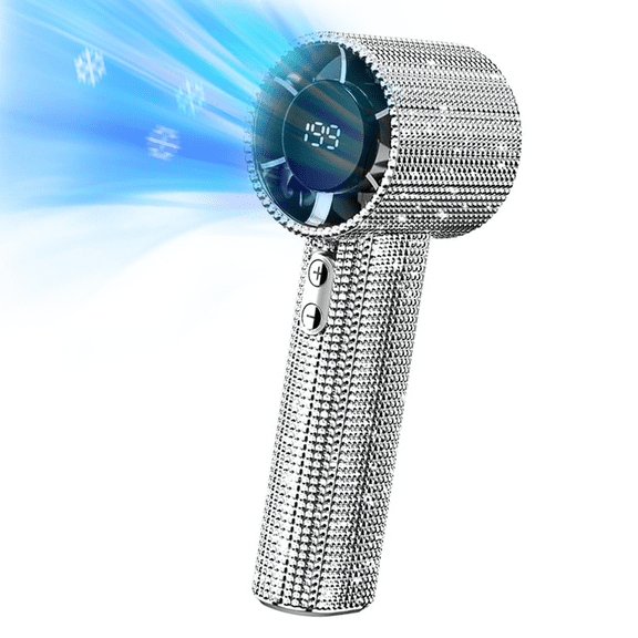 Hand Held Turbo Fan,Full Diamond Portable Handheld Turbo Fan,Mini Personal Fans,Small Fans,Portable Rechargeable Handheld Fan,With Digital Display,199 Gear Wind,for Travel/Camping/Outdoor/Home